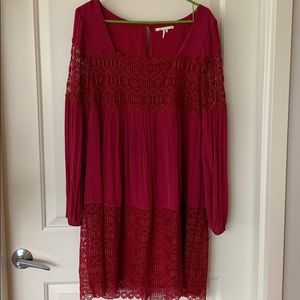 Anthropologie burgundy dress w/ lace sleeve Size 8